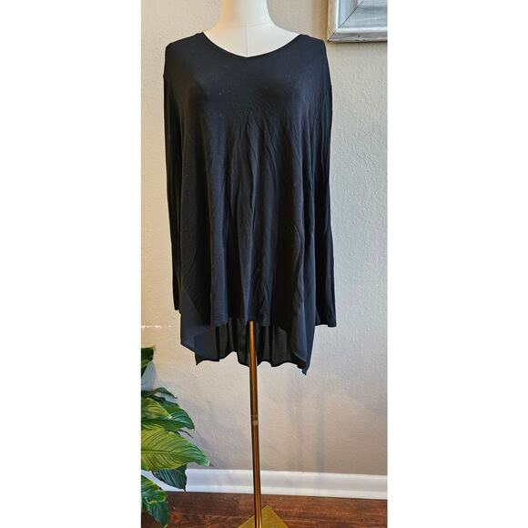 Chico's Relaxed Fit Hi-‎ Low Hem Woven-Back Tunic Top Women Size 3P XLP Black - Picture 2 of 9